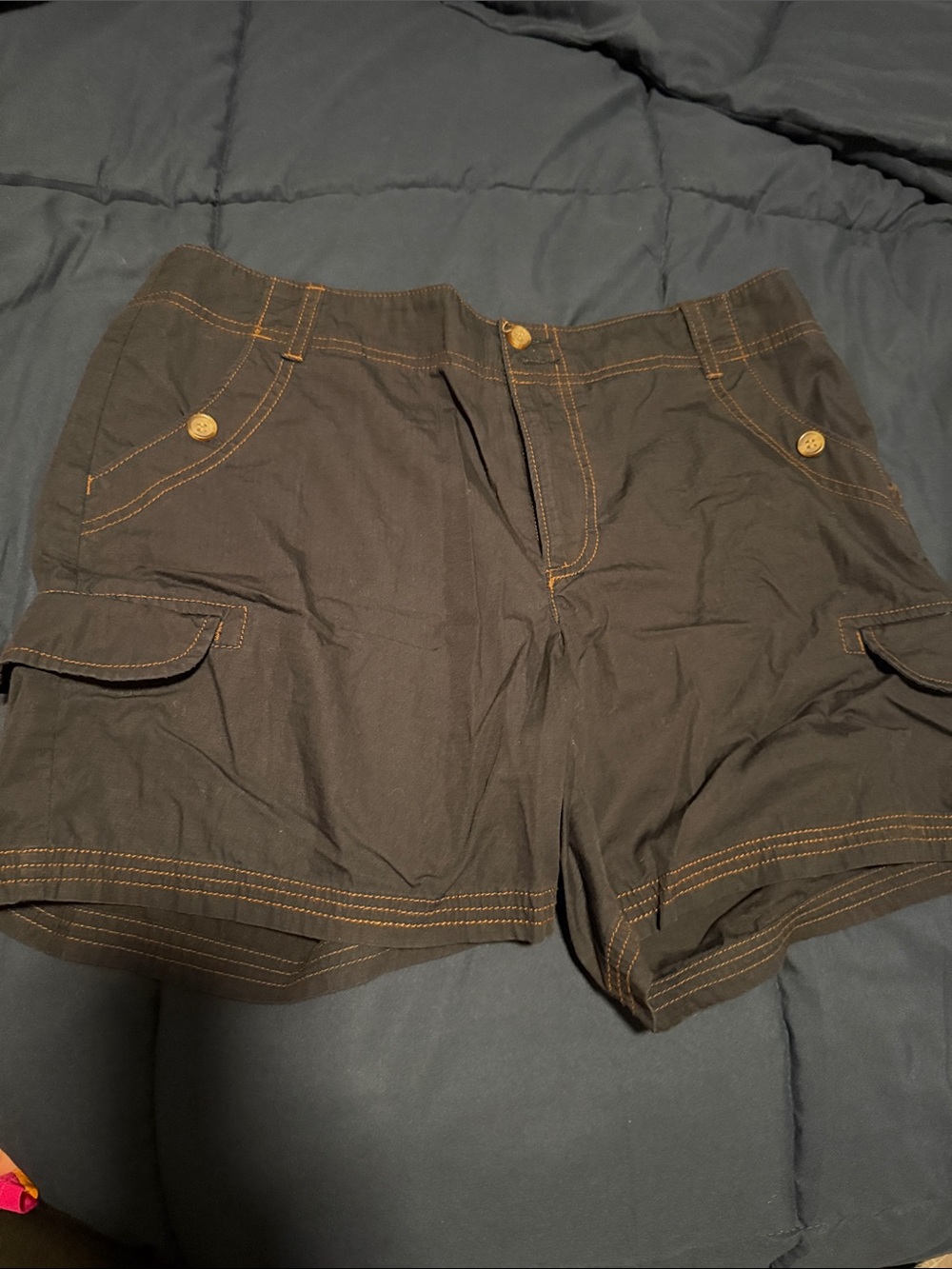 Women’s Dark Navy Cargo Shorts with Tan Contrast Stitching